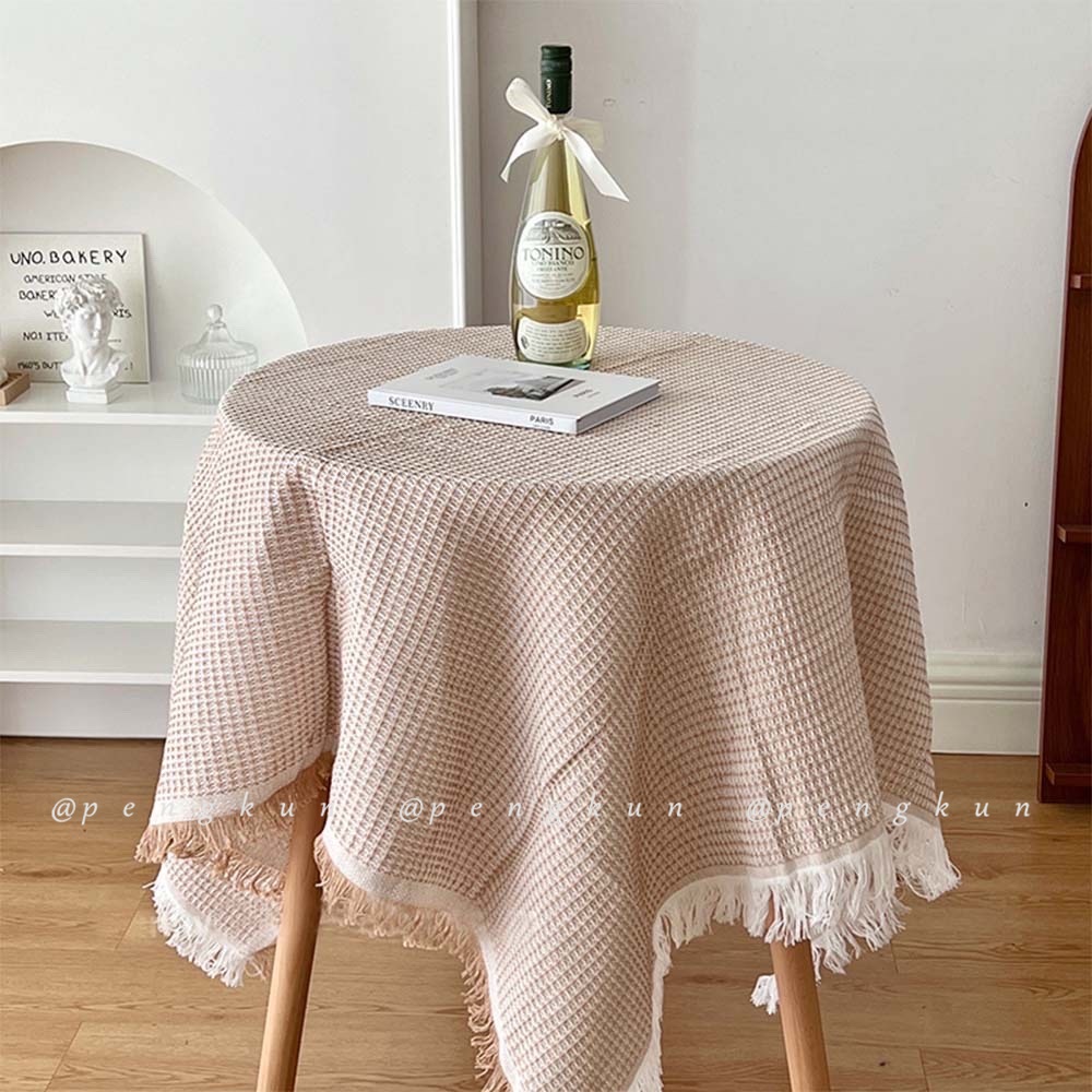 Tassel Tablecloth Cotton Linen Fabric Lattice Coffee Table Cover Cloth ...