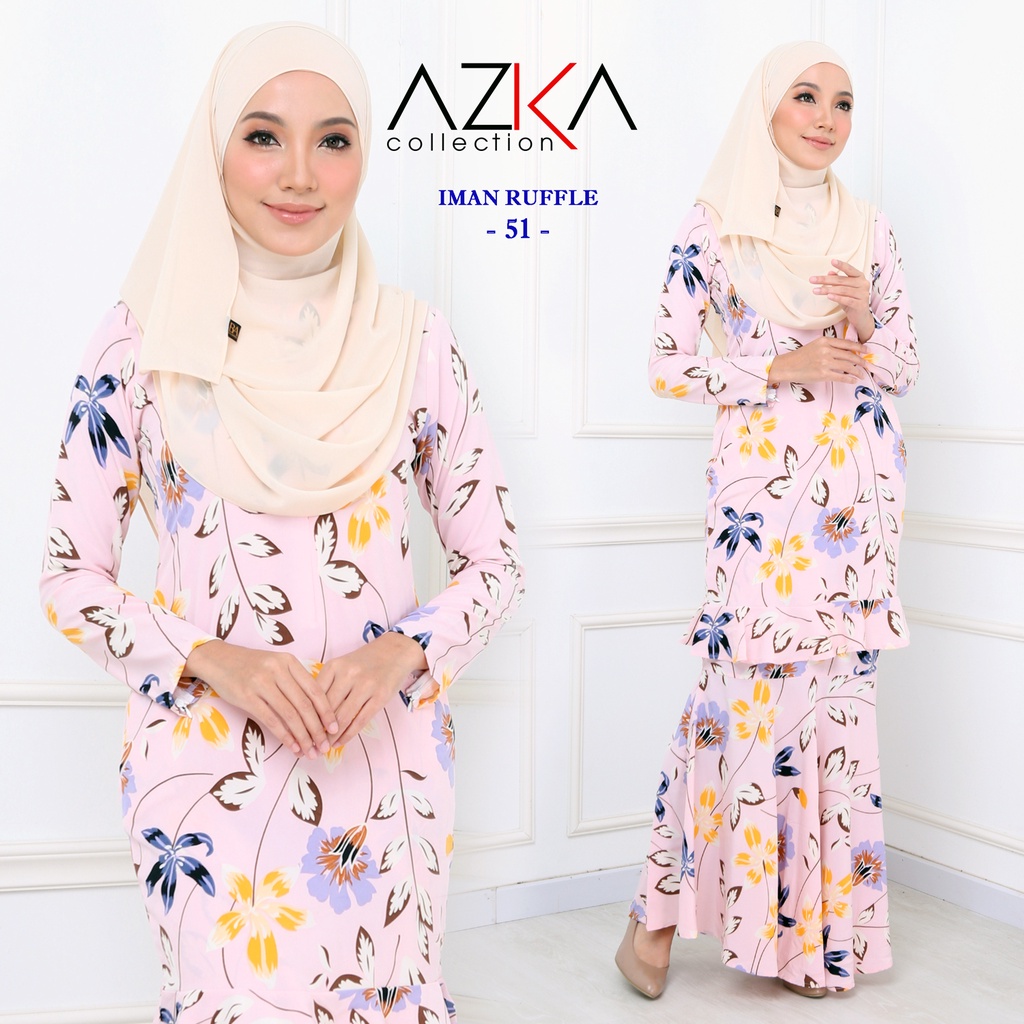 Iman Kurung Ruffle Kain Kembang Payung by Azka Collection | Shopee Malaysia