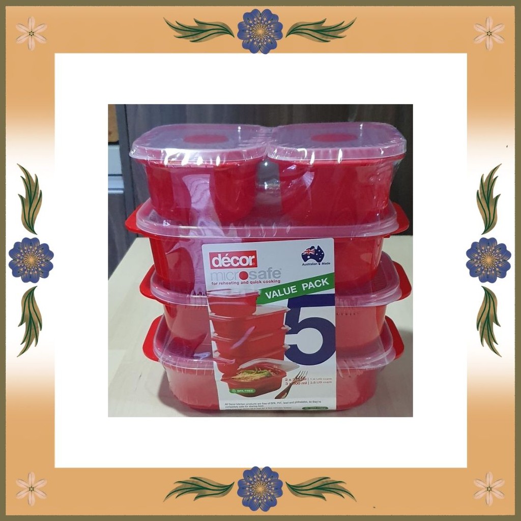 Decor Microsafe Containers 5 Pack - Red