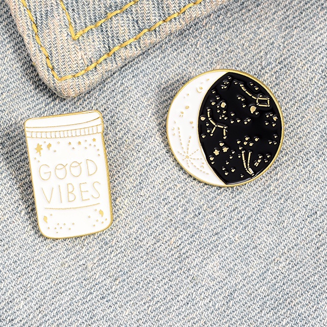 Good Vibes Enamel Pins Constellation Starry Night Brooches Collar Lapel
