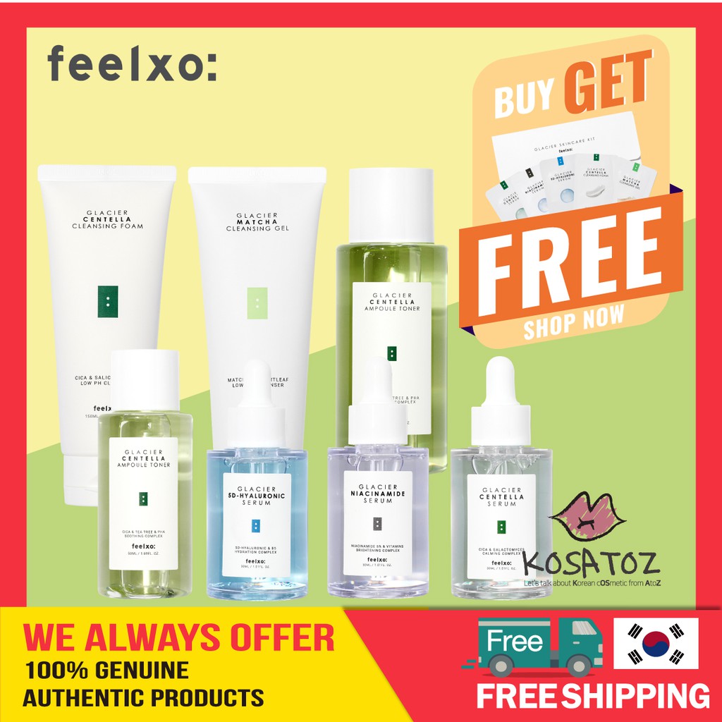 BEST PRODUCTS [FEELXO] GLACIER CENTELLA AMPOULE SERUM, TONER, CLEANSER