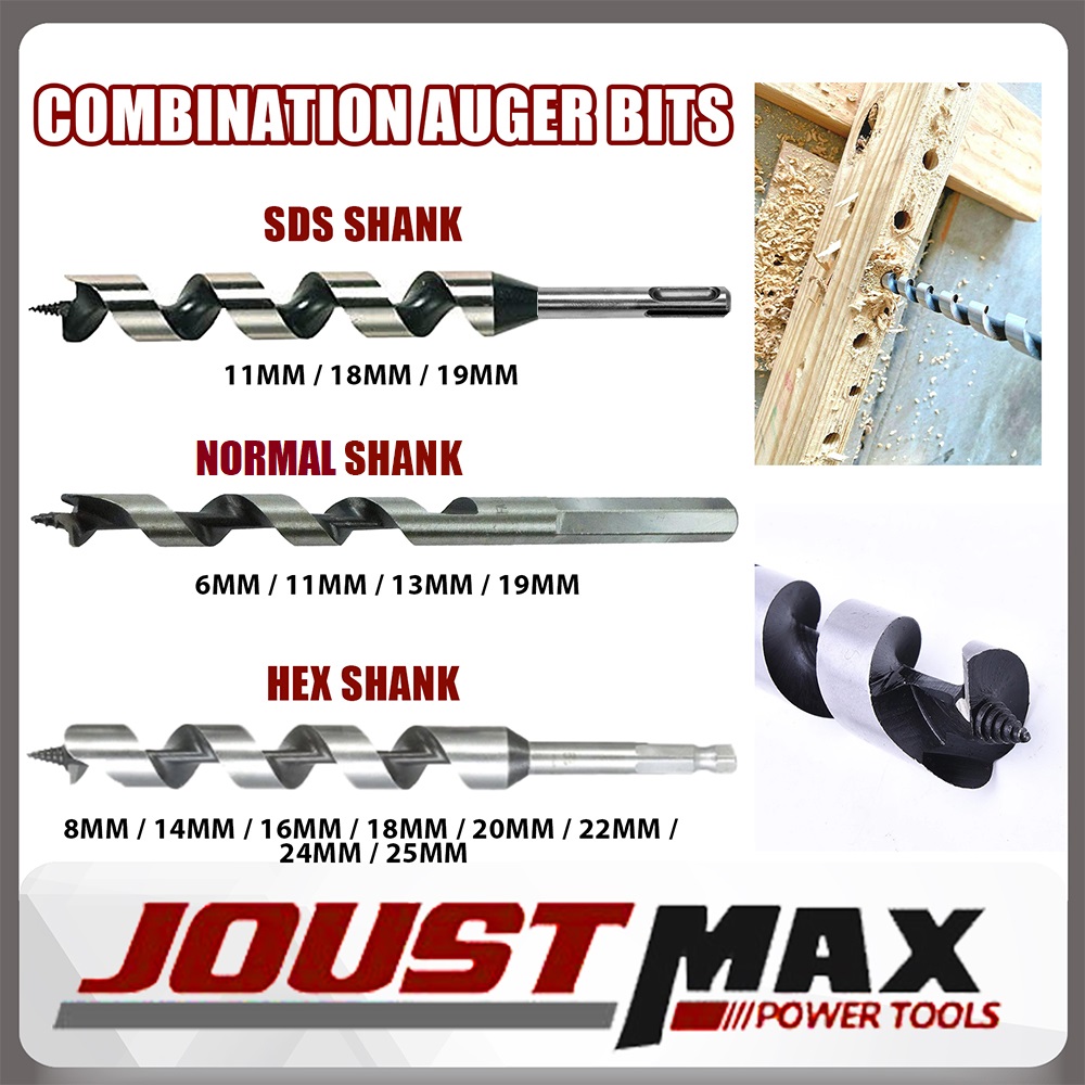 COMBINATION AUGER DRILL BITS NORMAL SHANK / HEX SHANK / SDS SHANK FOR ...