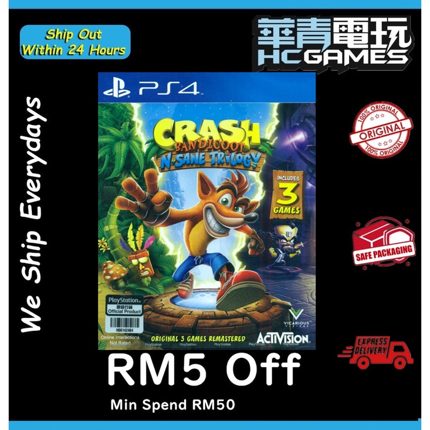 PS4 Crash Bandicoot N Sane Trilogy (EnglishDiscNew Seal) Crash Bandicoot Insane Trilogy
