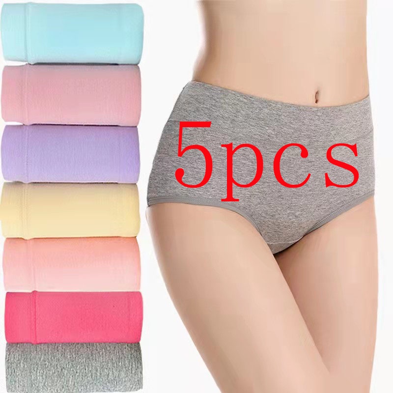 Raya Sale 5 Pcs Cotton Panties Women Middle Waist Underwear Seluar Dalam Wanita Ladies Slim 7864