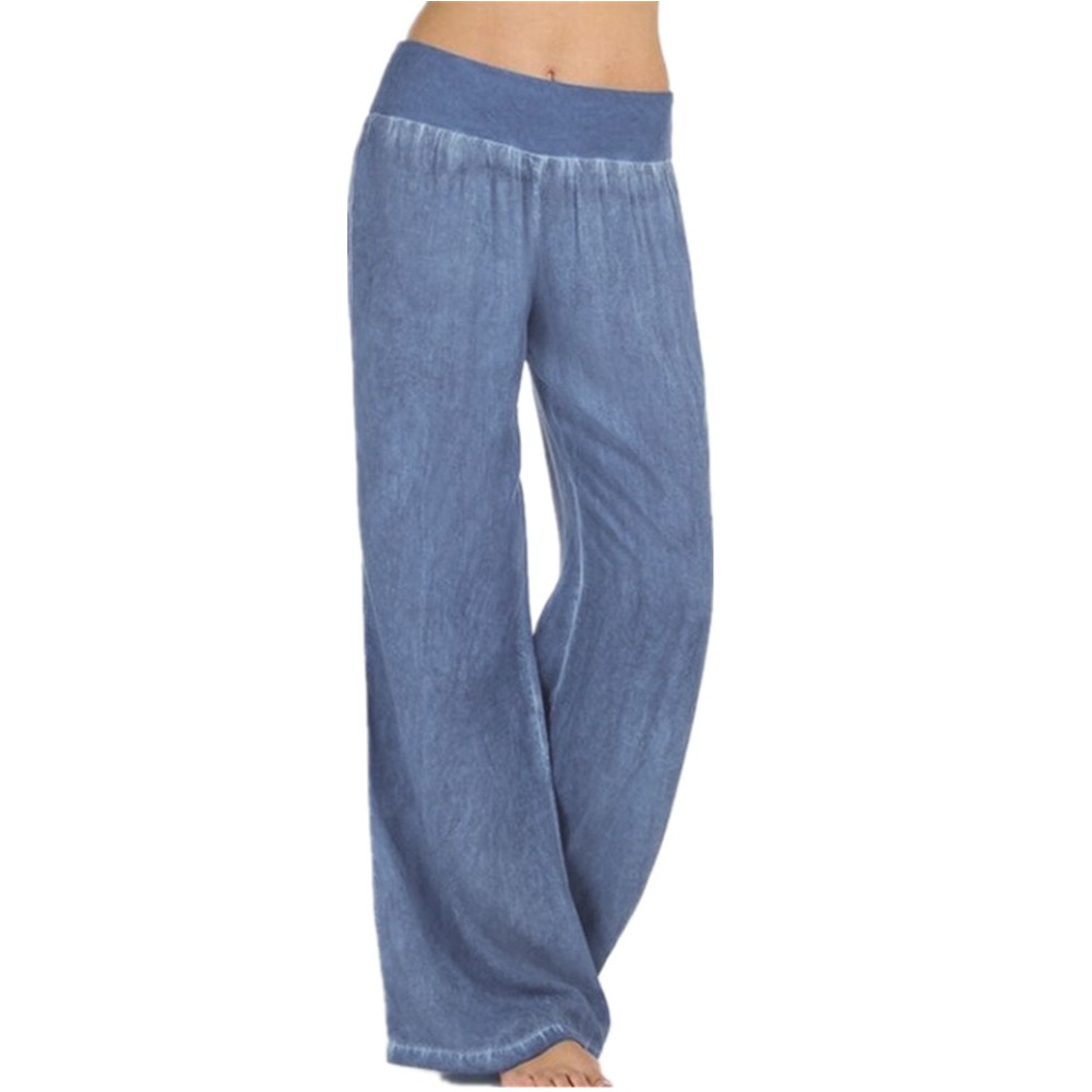 Women's High Elastic Waist Look Denim Wide Leg Harem Pants | Shopee ...