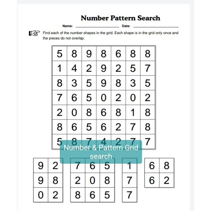 044-Number Pattern Search Grid pattern search worksheet Aktiviti Cari ...