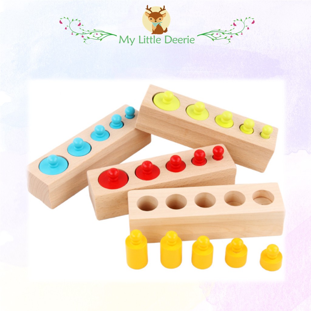 Wooden Colour Knobbed Cylinder Blocks Knob Socket Puzzle Montessori ...