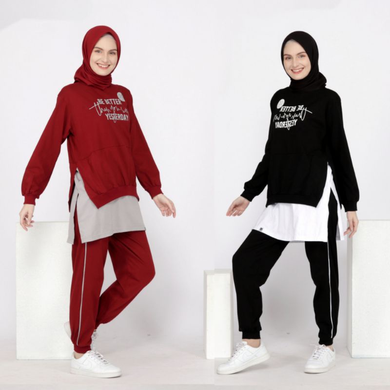 Modest Muslim Women's Side Zipper Tracksuit Set - 31082 Black