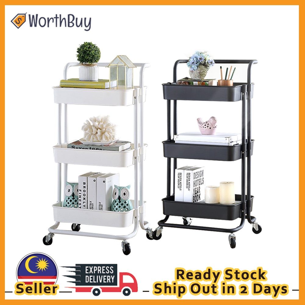Worthbuy 3 Tier Trolley Rack Multi-functional Plastic Tray Trolley ...