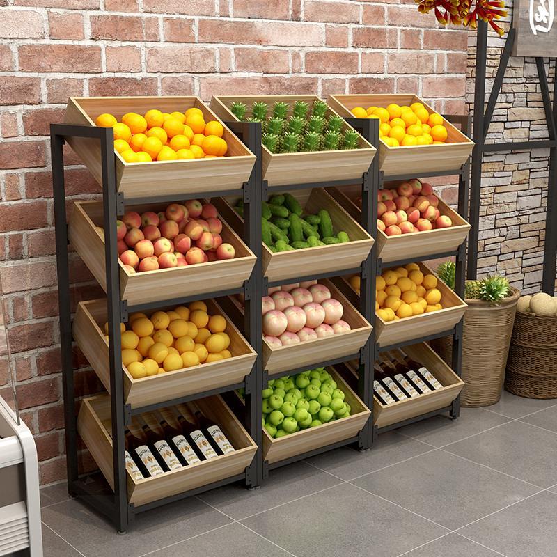 ☢Shelf Rack Display Cabinet Fruit Store Display Rack Steel Wood Rack ...