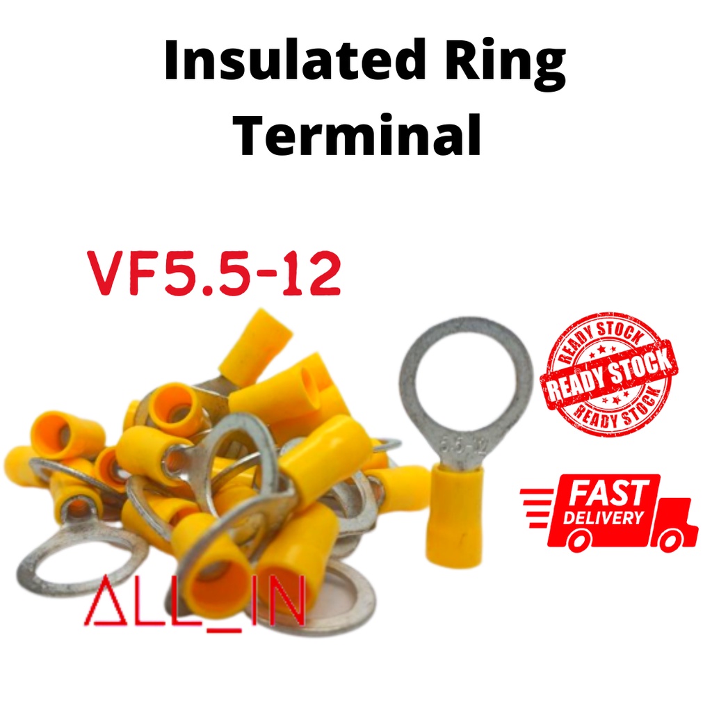 Insulated Ring Terminal Insulated Ring Lug 100pcs/pack (VF5.5) 5mm 5