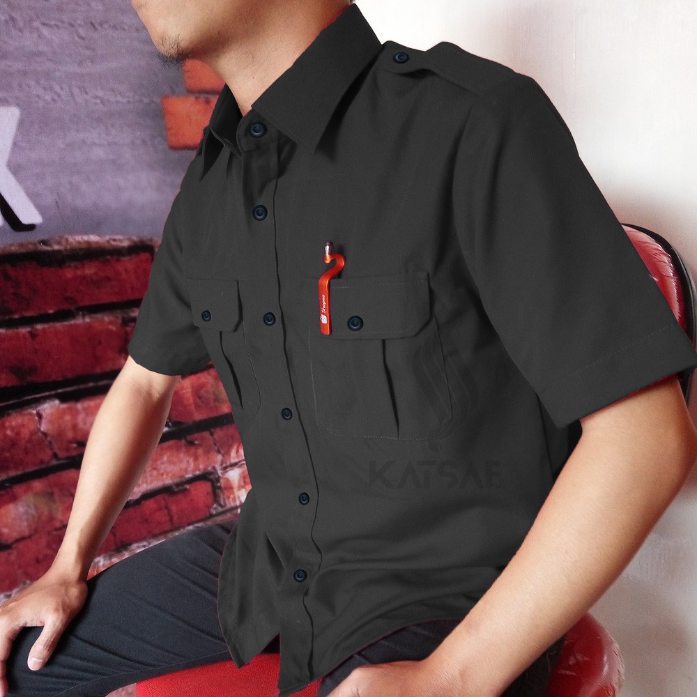 Kemeja Hitam Pdl Pdh Plain Short Sleeve Blue Shirt Putuh Black Shopee Malaysia