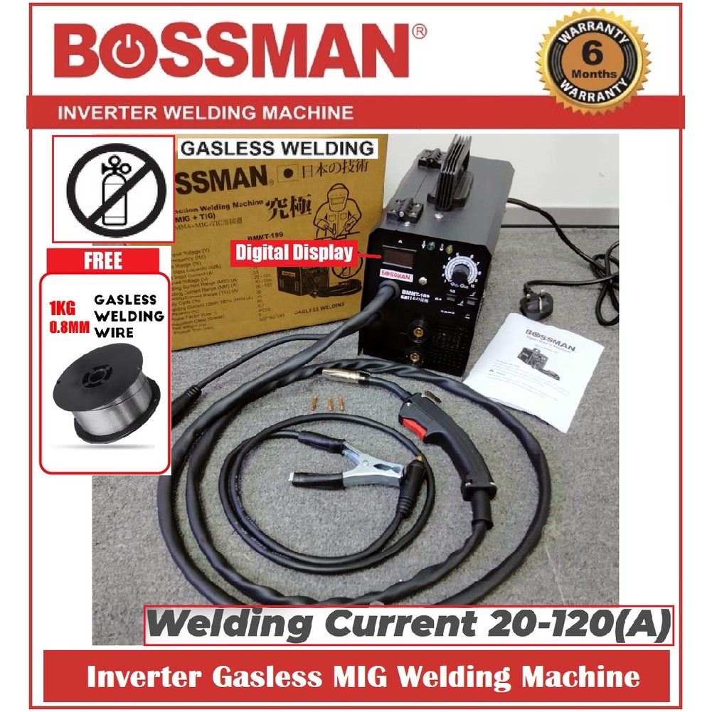 BOSSMAN BMMT-199 Inverter Gasless MIG Welding Machine - Free 1KG 0.8mm ...