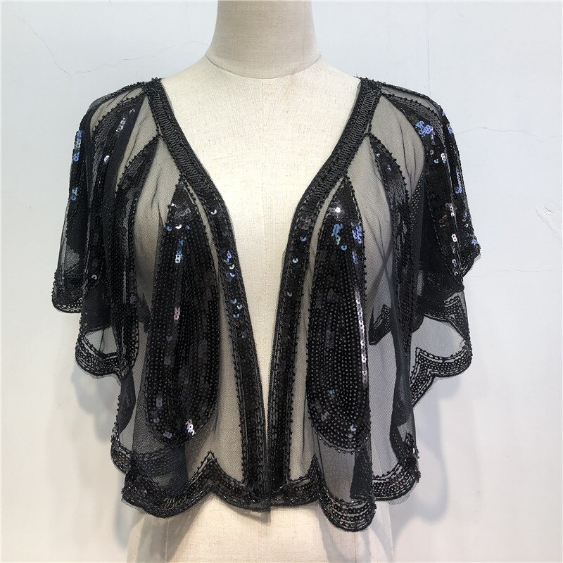 thumbnail image 2 of MORFORU Women's 1920s Sequined Shawl Fringed Sheer Wraps Bolero Flapper 2 of 11