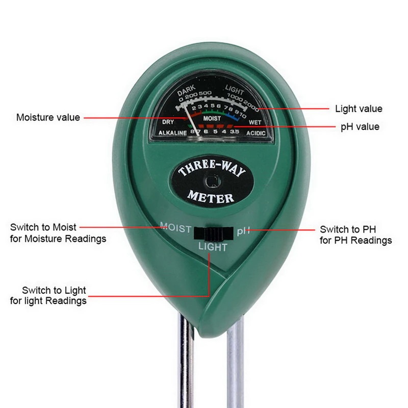 3 in 1 Soil Meter Moisture PH Sunlight Tester Flower Meter Flowers Kits ...