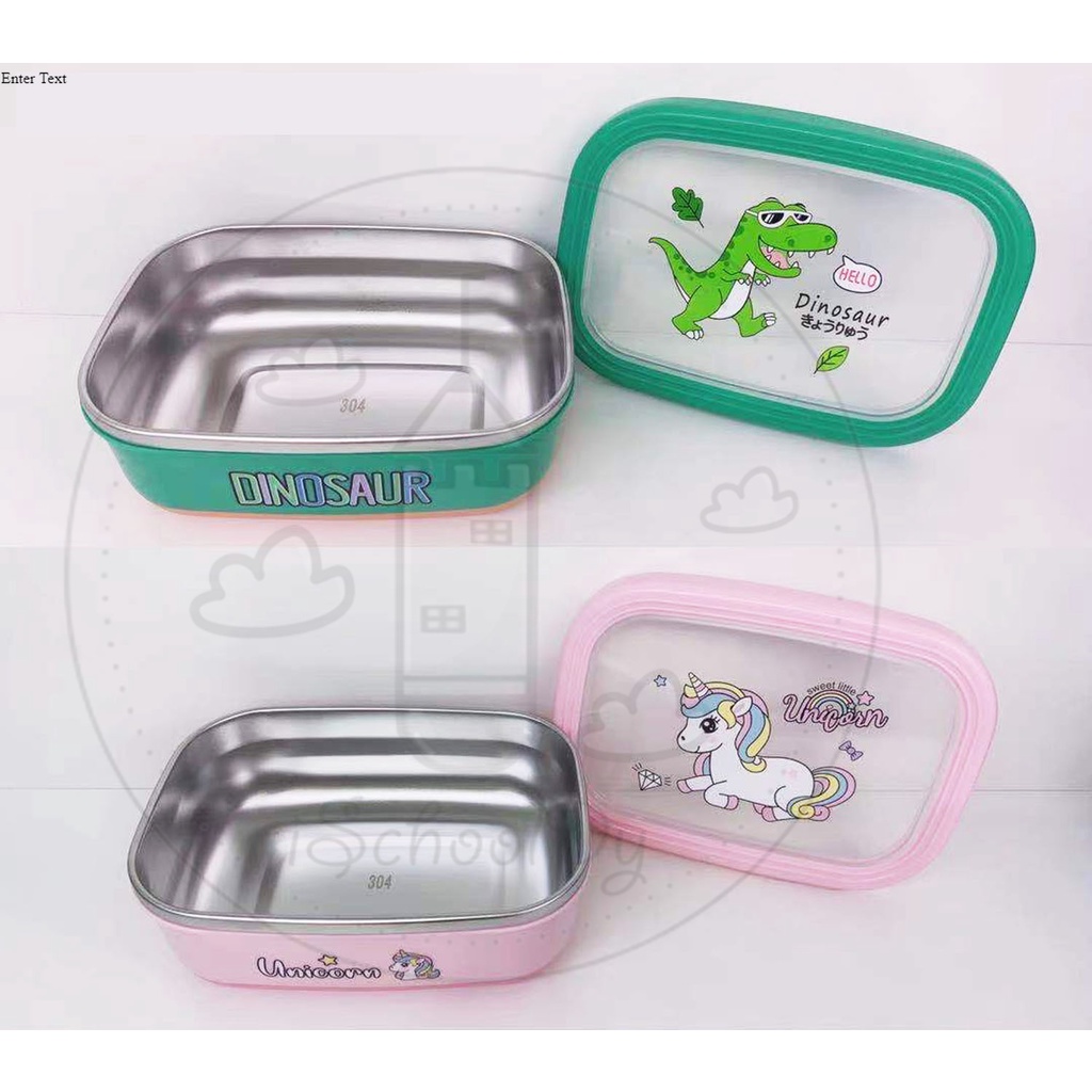 Ischooldy Kids Cartoon Dinosaur Unicorn Cartoon Lunch Box Budak Bekas 