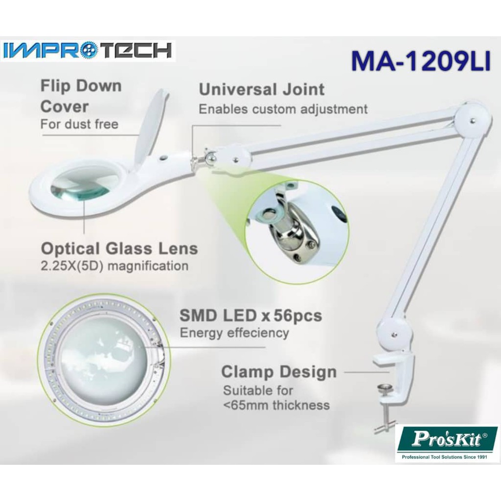 PROSKIT LED Table Clamp Magnifier Lamp 220V [ MA1209LI ] Shopee
