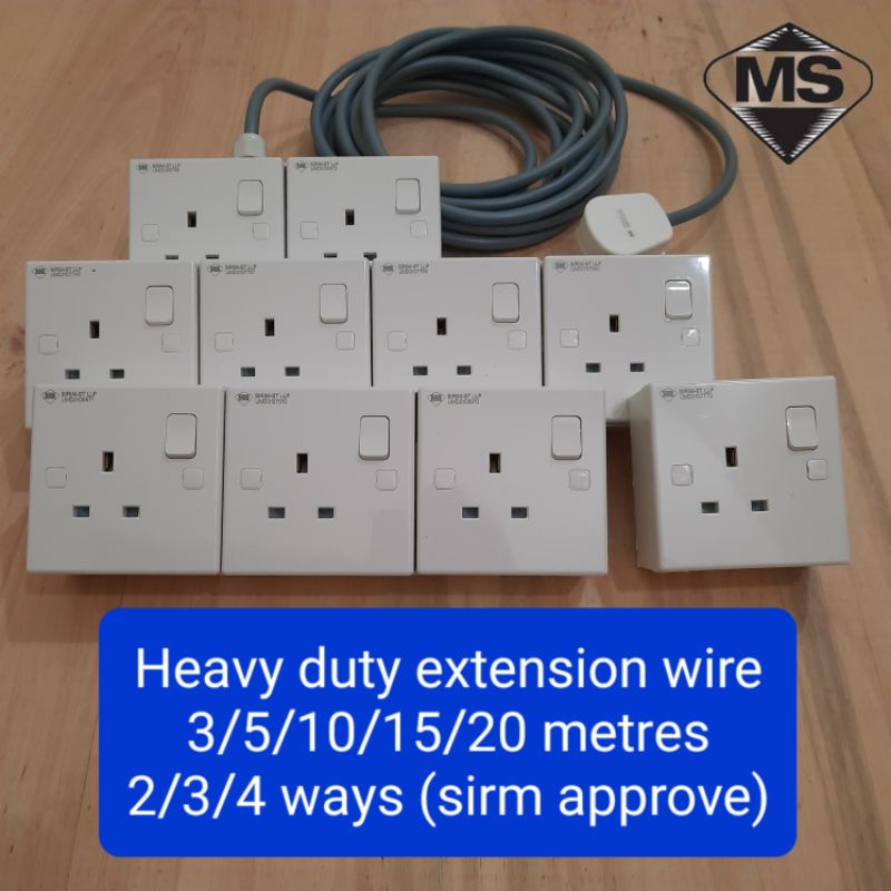 Heavy duty extension trailing socket 3/5/10/15/20 metres & 2/3/4 ways ...