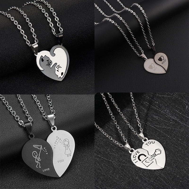 2 pcs /lots fashion Couple Necklace for Friend Silver Color Love Heart Key  With Wing Choker Necklace Fashion Neck Jewelry