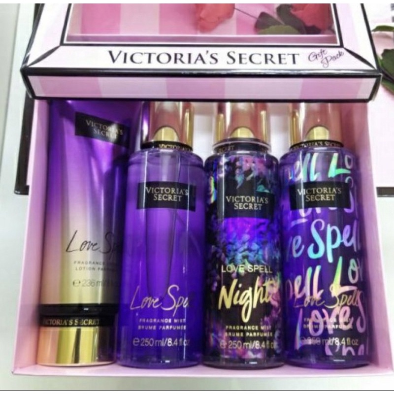 victoria secret love spell +pure seduction gift set Hantaran 4 in1