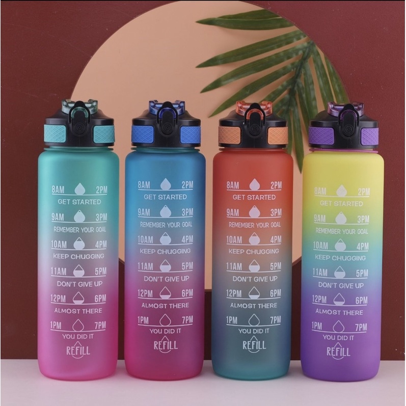 Motivational Time Marked Water Bottle 1000ml(Free 2D Sticker) | Shopee ...