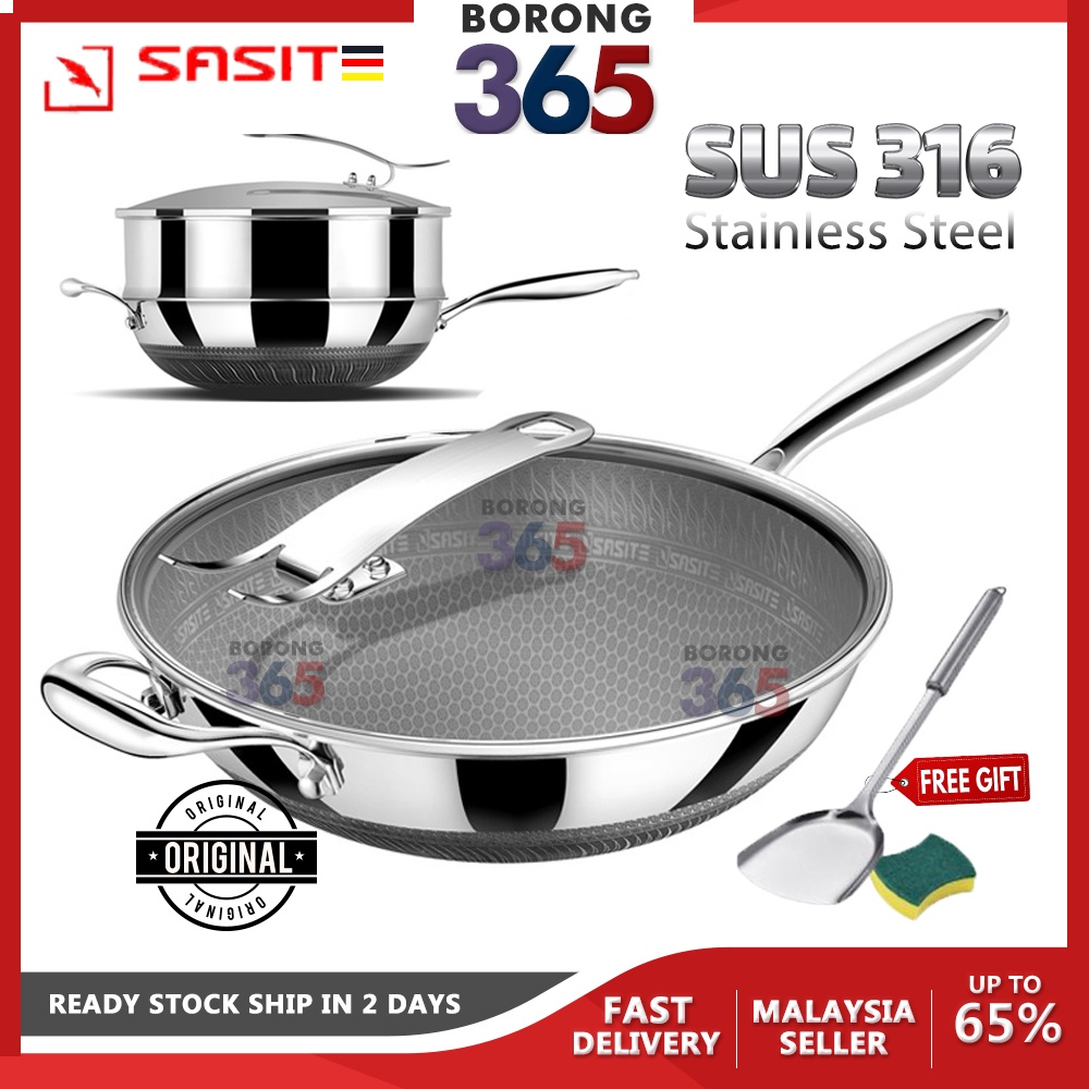 3 In 1 SUS 316 Stainless Steel Non-Stick Sasite Wok, Pot And Pan Kitchen  Cookware