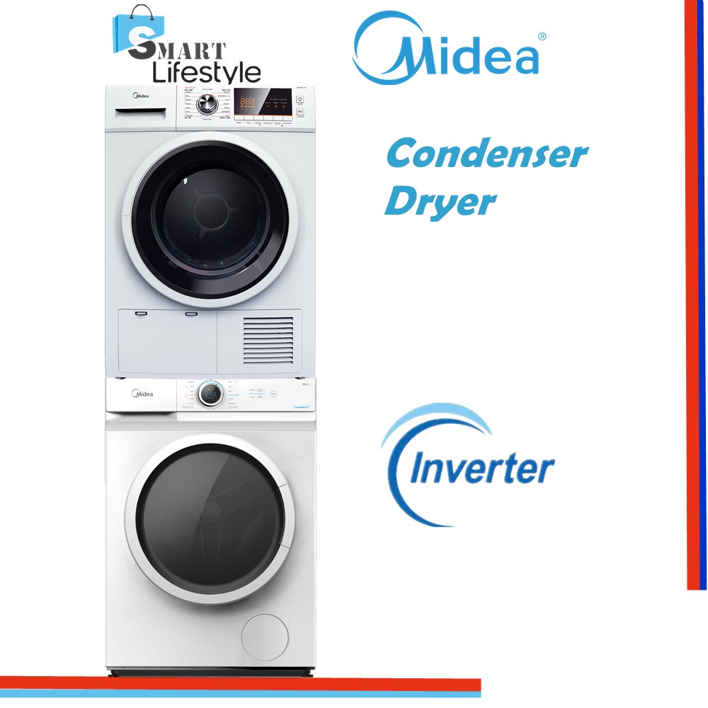 MIDEA FRONT LOAD WASHER MF100W85B (8.5KG) + DRYER MD-C8800 (8KG) COMBO ...