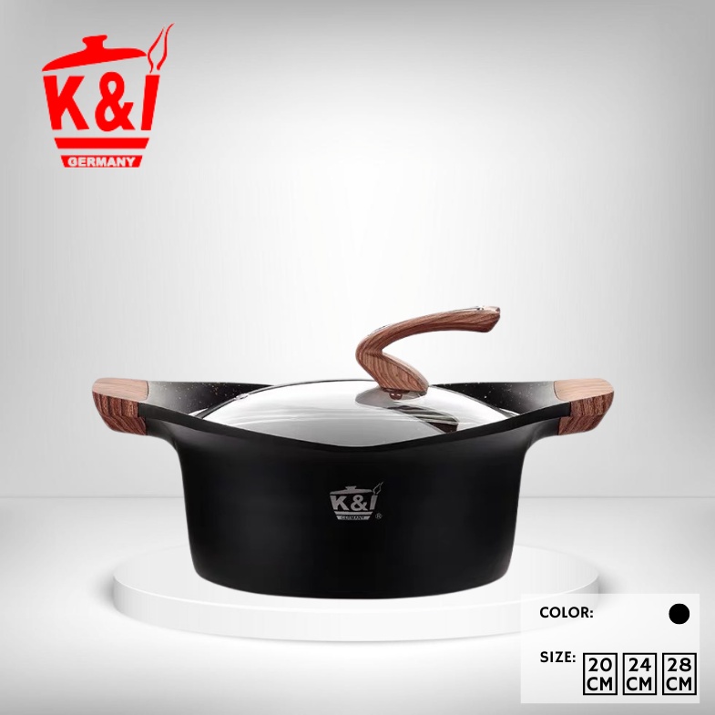 [K&I GERMANY] 20 24 28CM Die Cast Granite Casserole Cookware Pot With