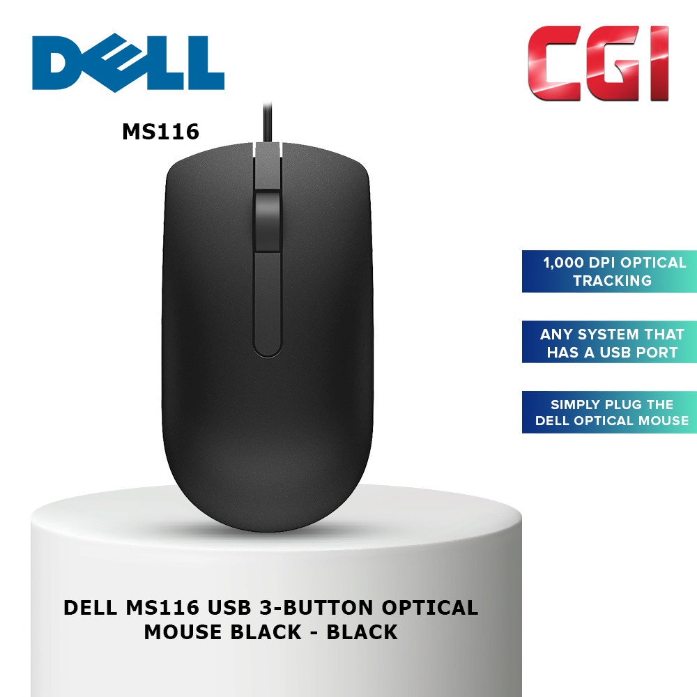 Dell MS116 USB 3-Button Optical Mouse Black | Shopee Malaysia