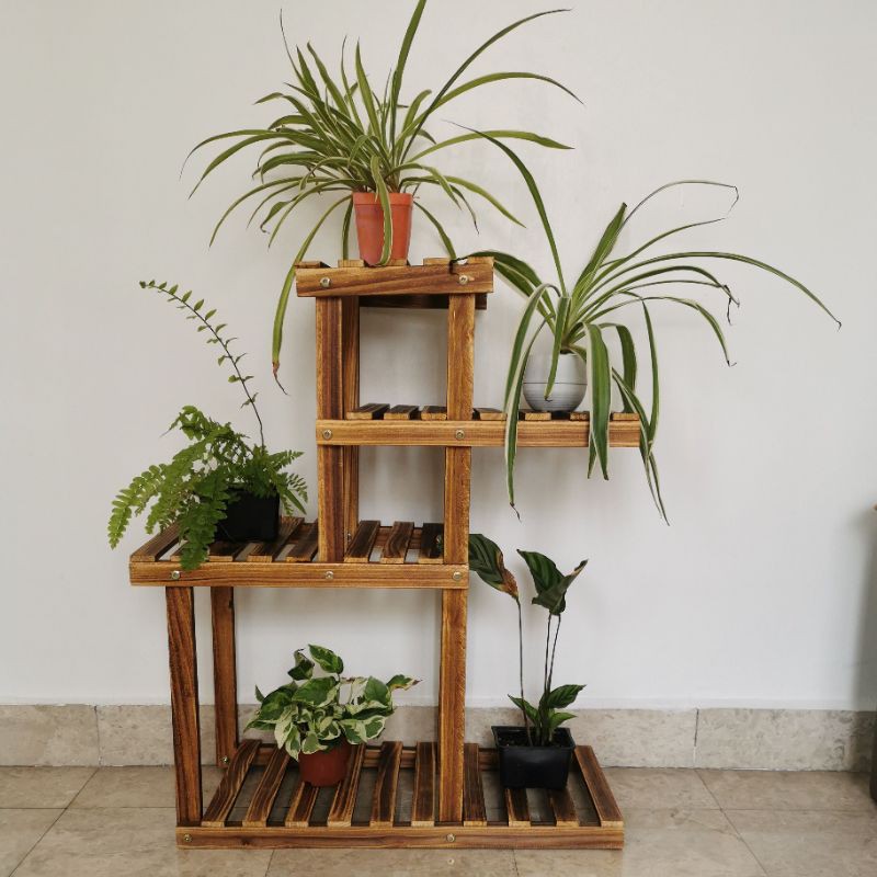 Pine Multi level Garden Rack Solid Wood Flower Pot Plant Shelf balcony ...