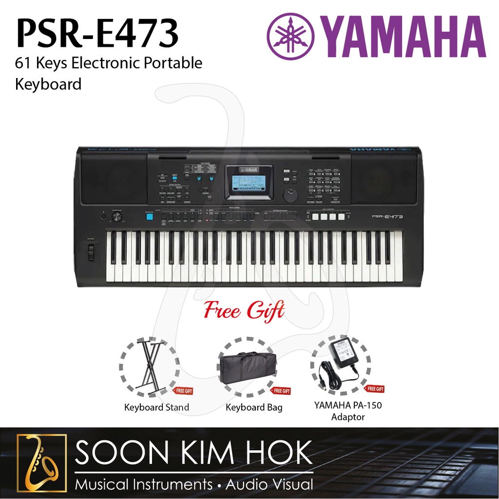 YAMAHA PSRE473 61 Keys Electronic Portable Keyboard With PA150B Power