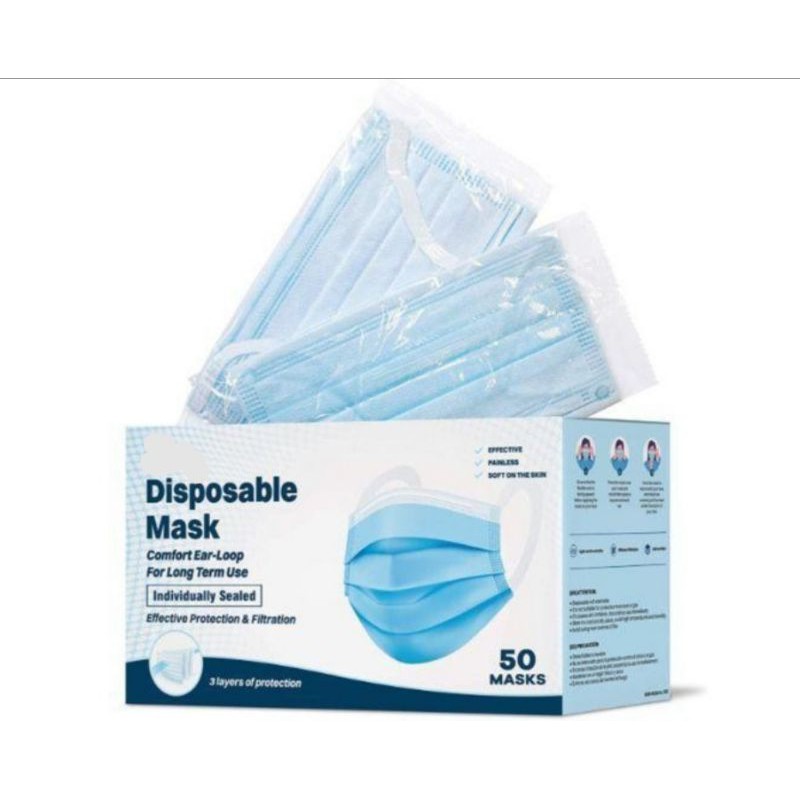 1box 3ply 50pcs Blue Disposable Adult Face Mask Adult (Box) | Shopee ...