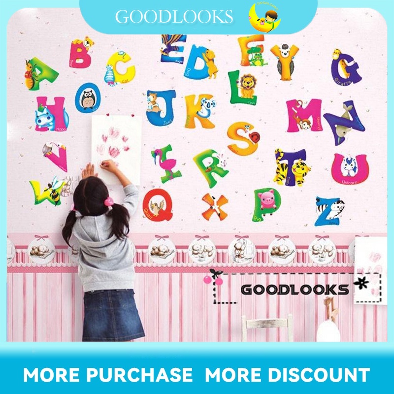 MY.-DIY A-Z Alphabet Animals Removable Vinyl Wall Sticker Decals Kids ...