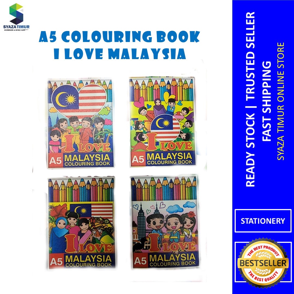 A5 Colouring Book / Buku Mewarna Kanak-Kanak I Love Malaysia | Shopee ...