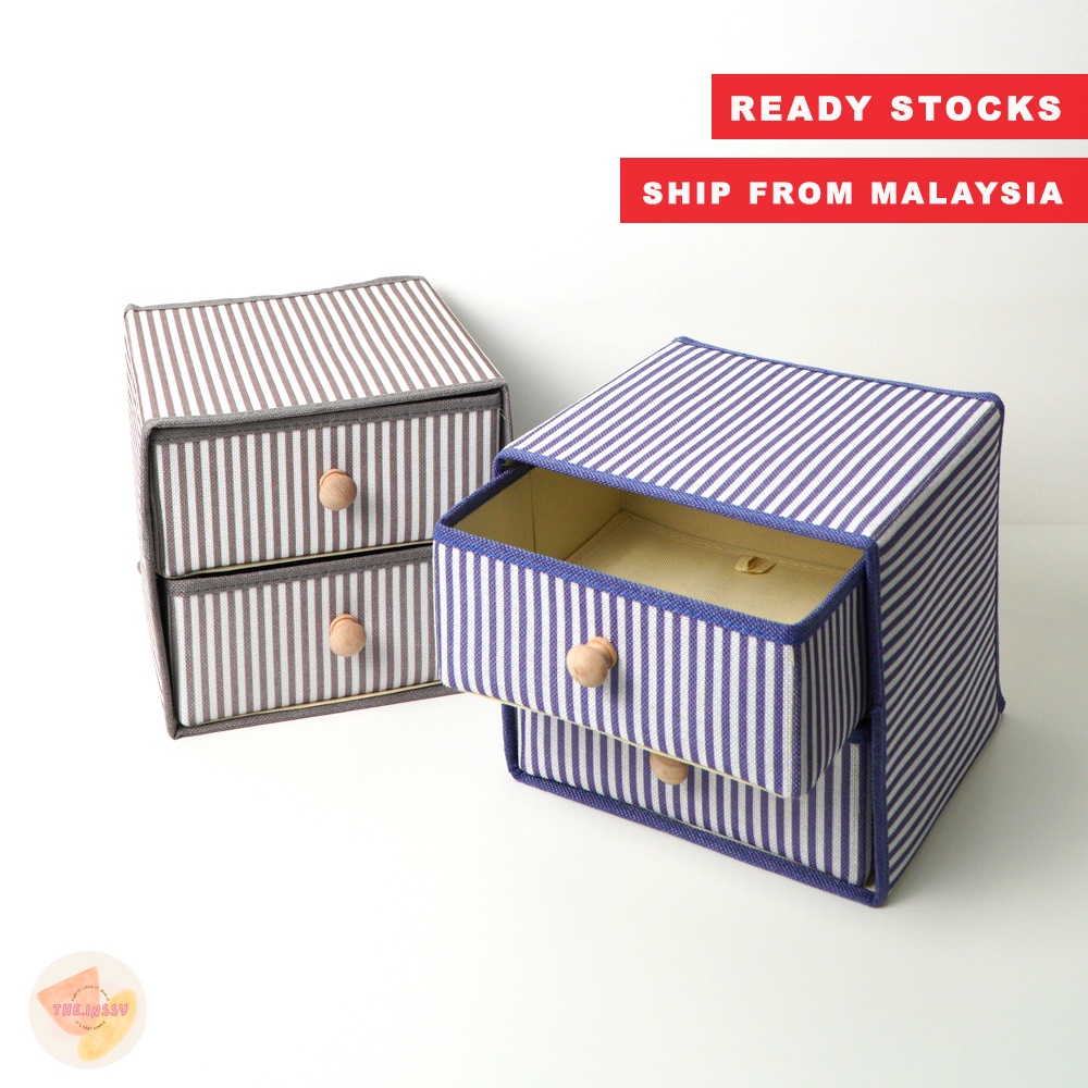 Inssy Cotton Linen Storage Box 2 Layers Drawers Table Storage Box Shopee Malaysia