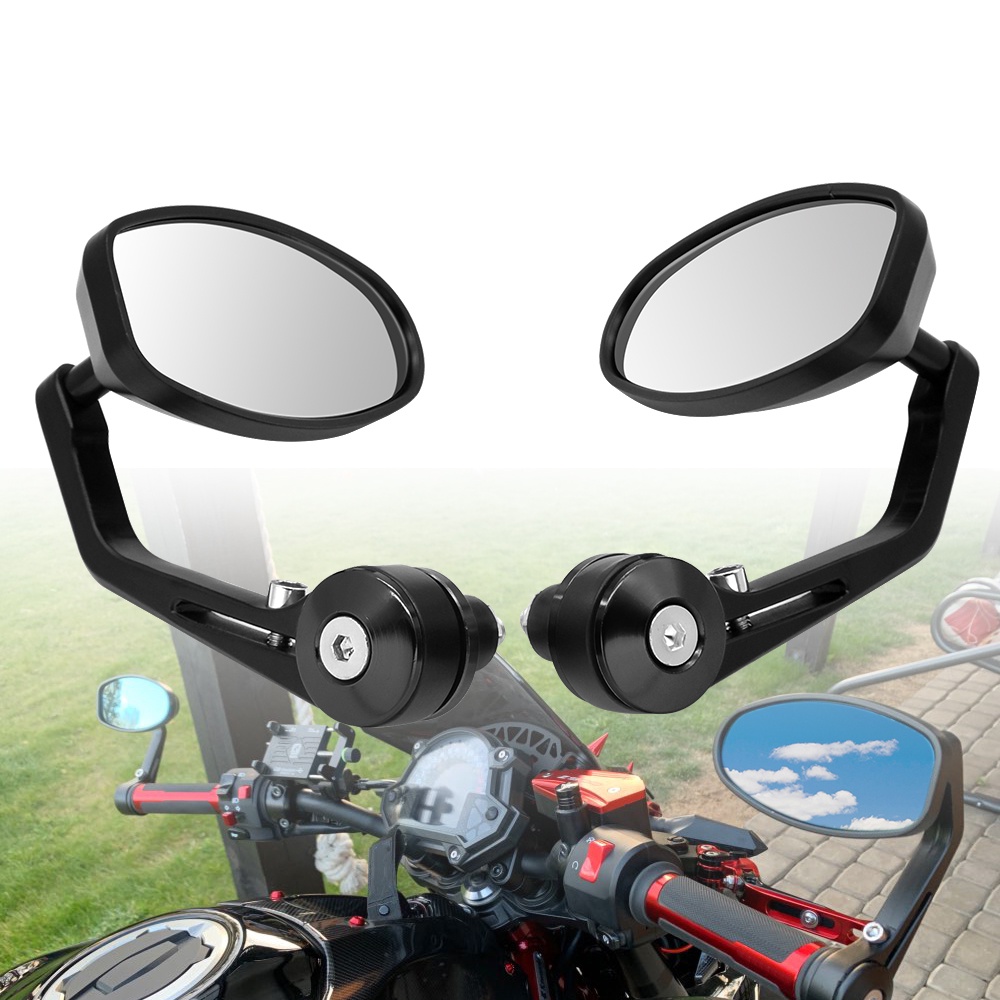 22mm Motorcycle Mirror White Glass Handle Bar End Rearview Side Mirror