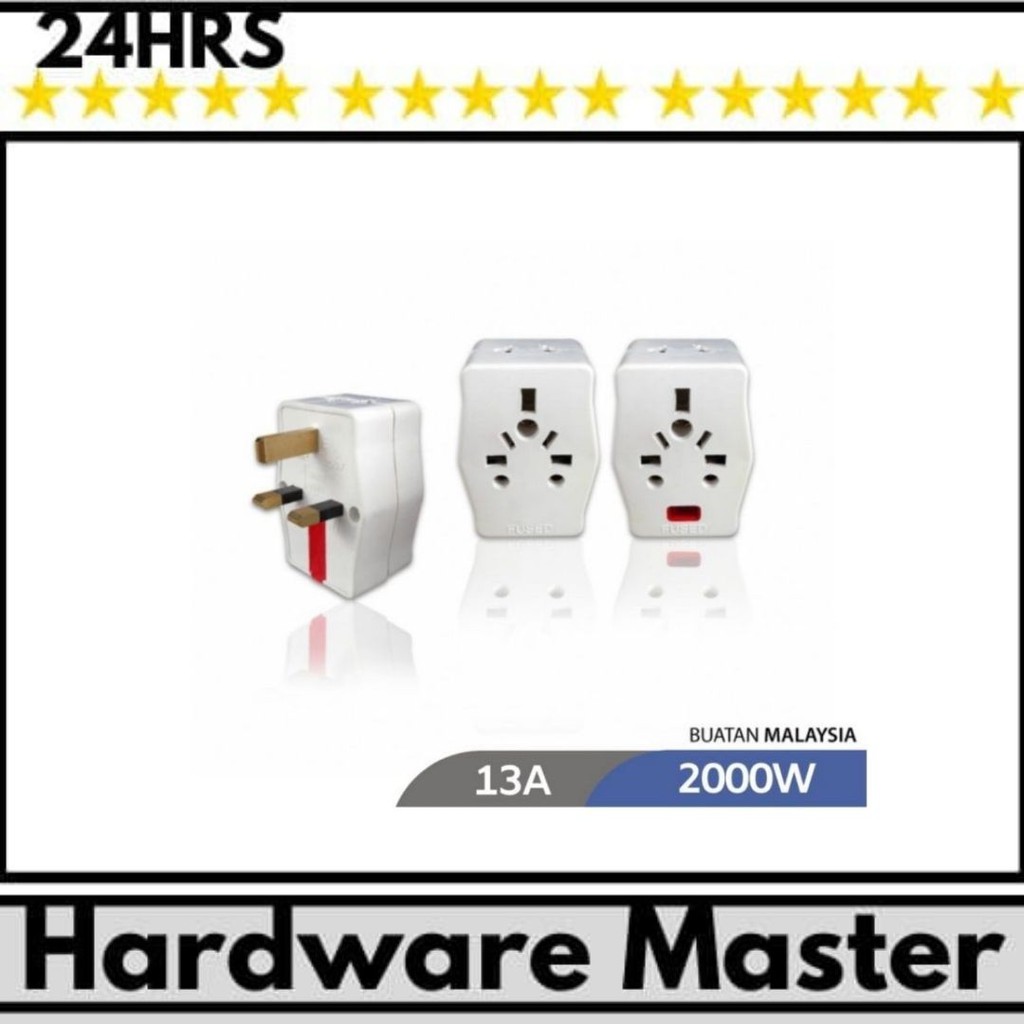 HardwareMasterOriginal Lemax 3 Way MultiAdaptor 13A Adapter Socket
