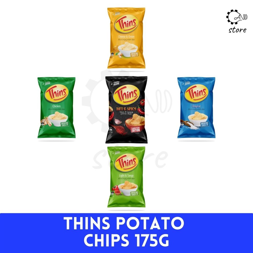 THINS / Potato Chips / Chicken / Light & Tangy / Original / Cheese Onion / Hot Spicy / 175g