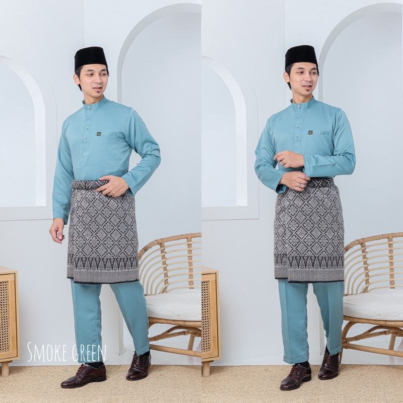 BAJU MELAYU CUTTING MODEN REGULAR FIT SMOKE GREEN | Shopee Malaysia