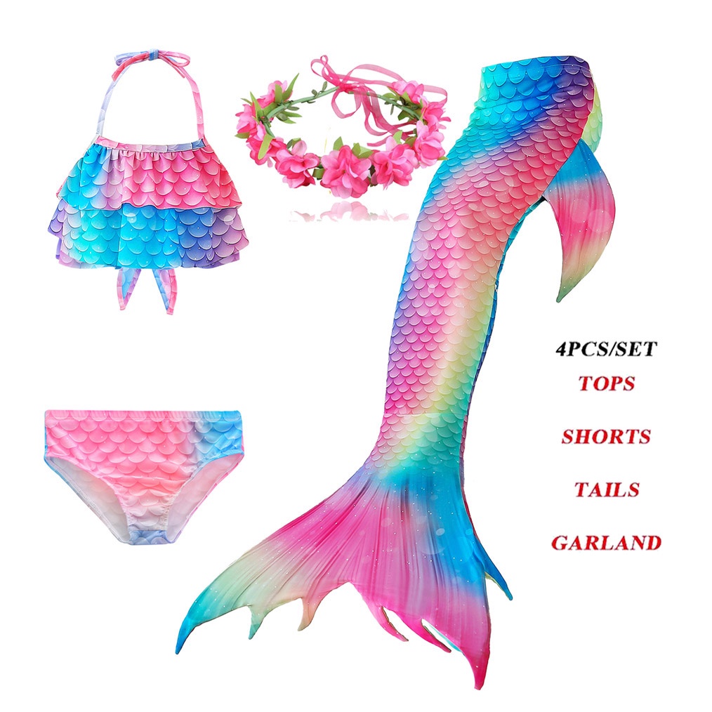 Girls Mermaid Tail Bikini Set Swimwear Kids Swimming Costume Beachwear ...