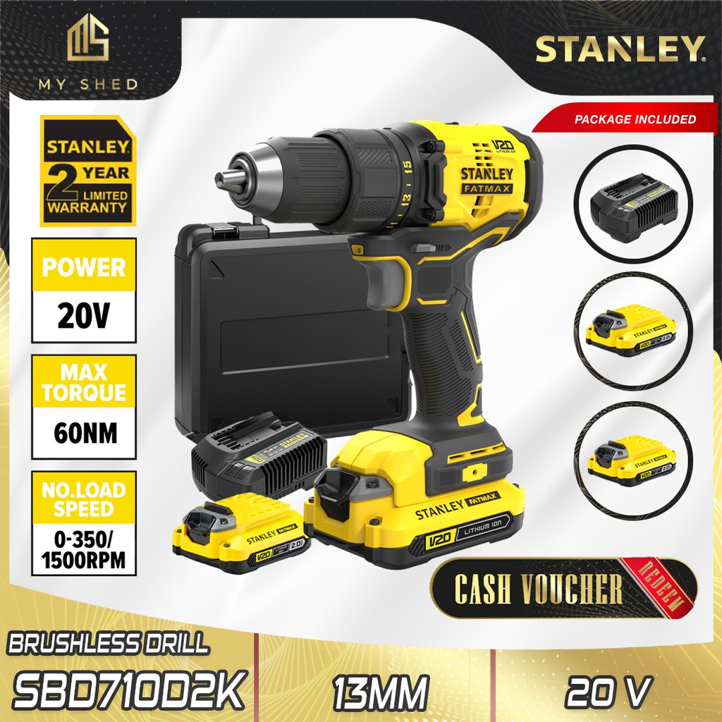 STANLEY SBD710D2K-B1 20V Cordless 13mm Brushless Drill Driver With 2pcs ...