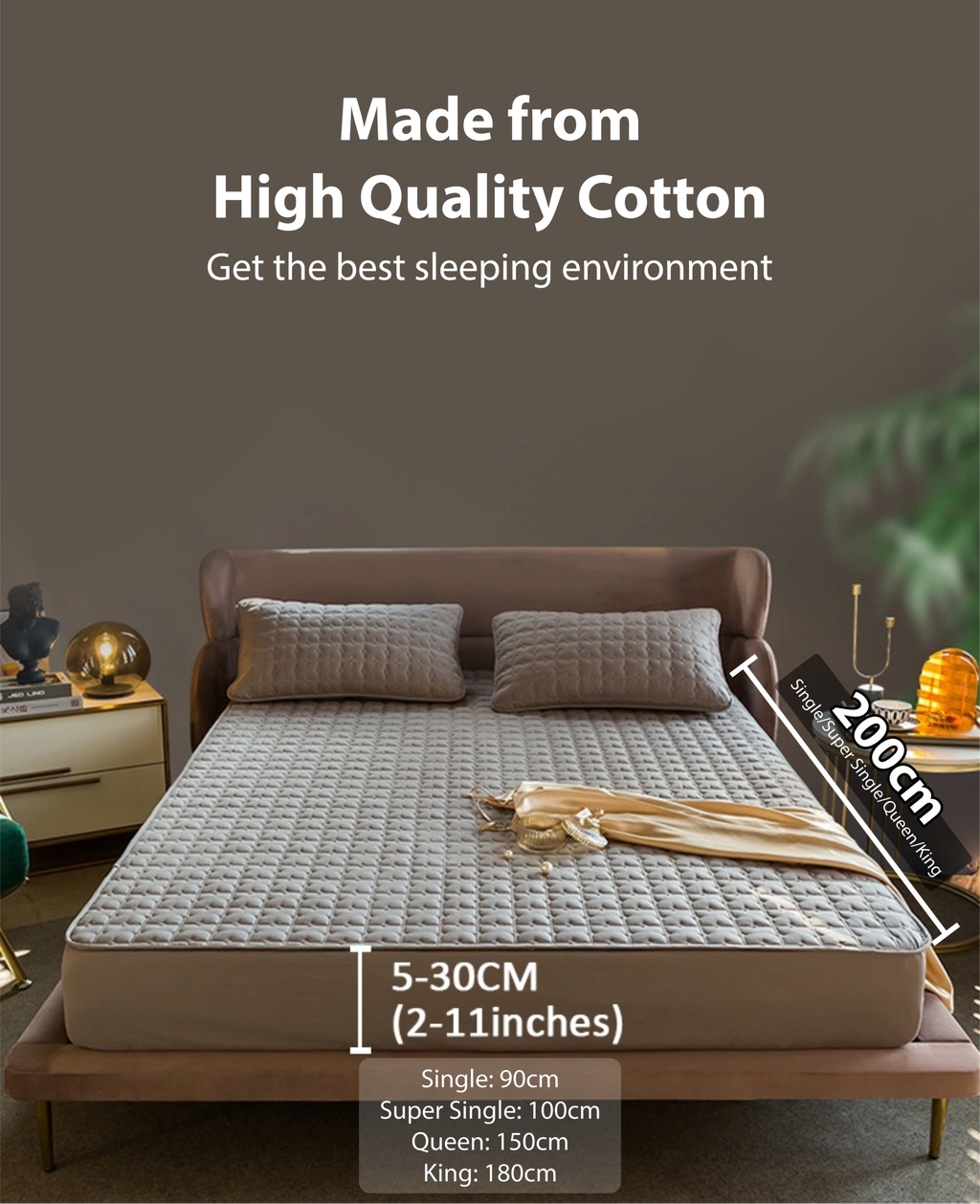 Cadar Mattress Protector Queen/Single/King Bed Sheet Queen Cotton Cover