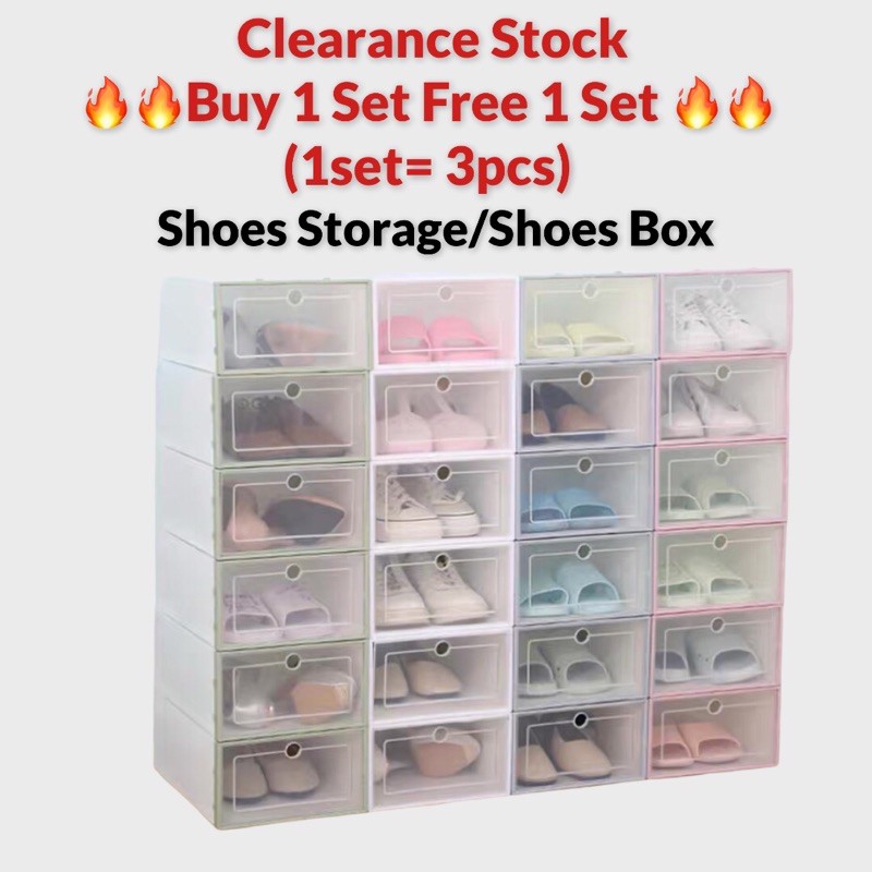 (Ready Stock)Stackable Shoe Box Foldable Shoes Rack Attachable Storage ...