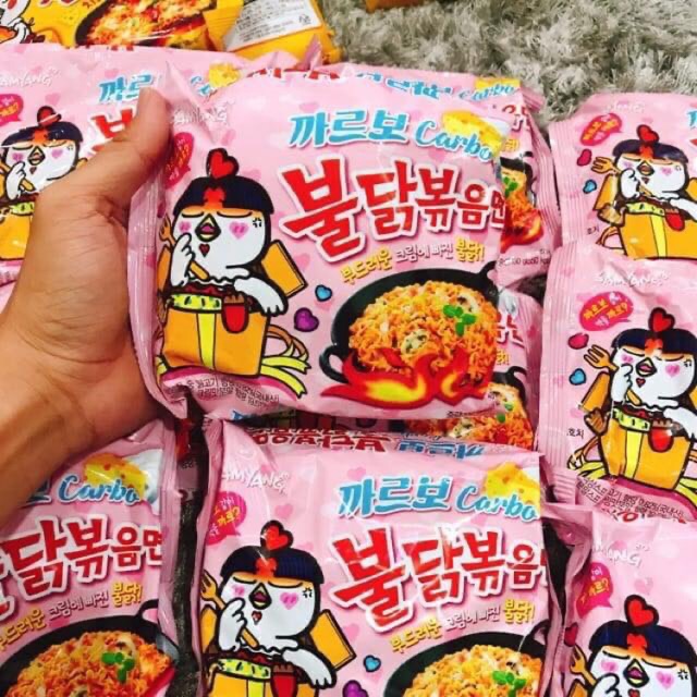 Samyang pink chicken dry mixed noodles with Korean cream cheese sauce ...
