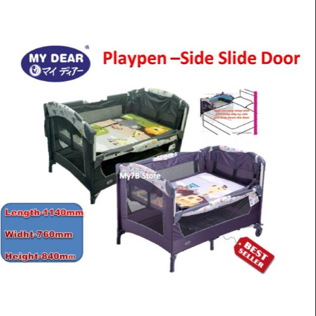 My dear playpen with side clearance slide door