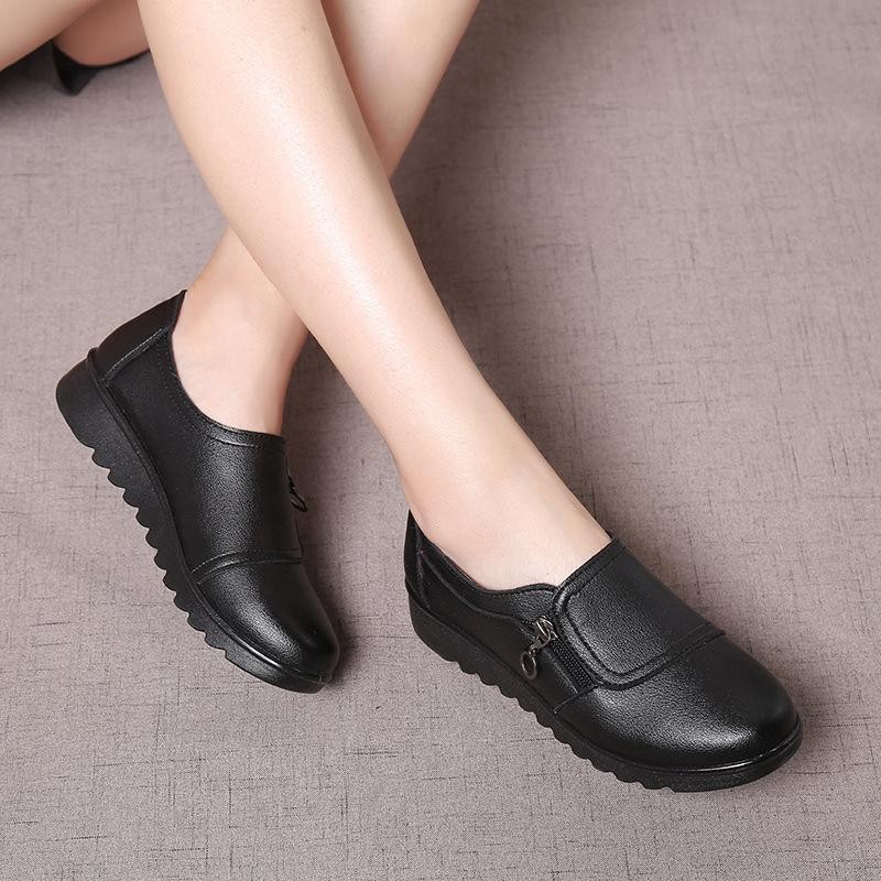 Tiptop Female Leather Casual Flats Female Soft Black Footwear Pregnant ...