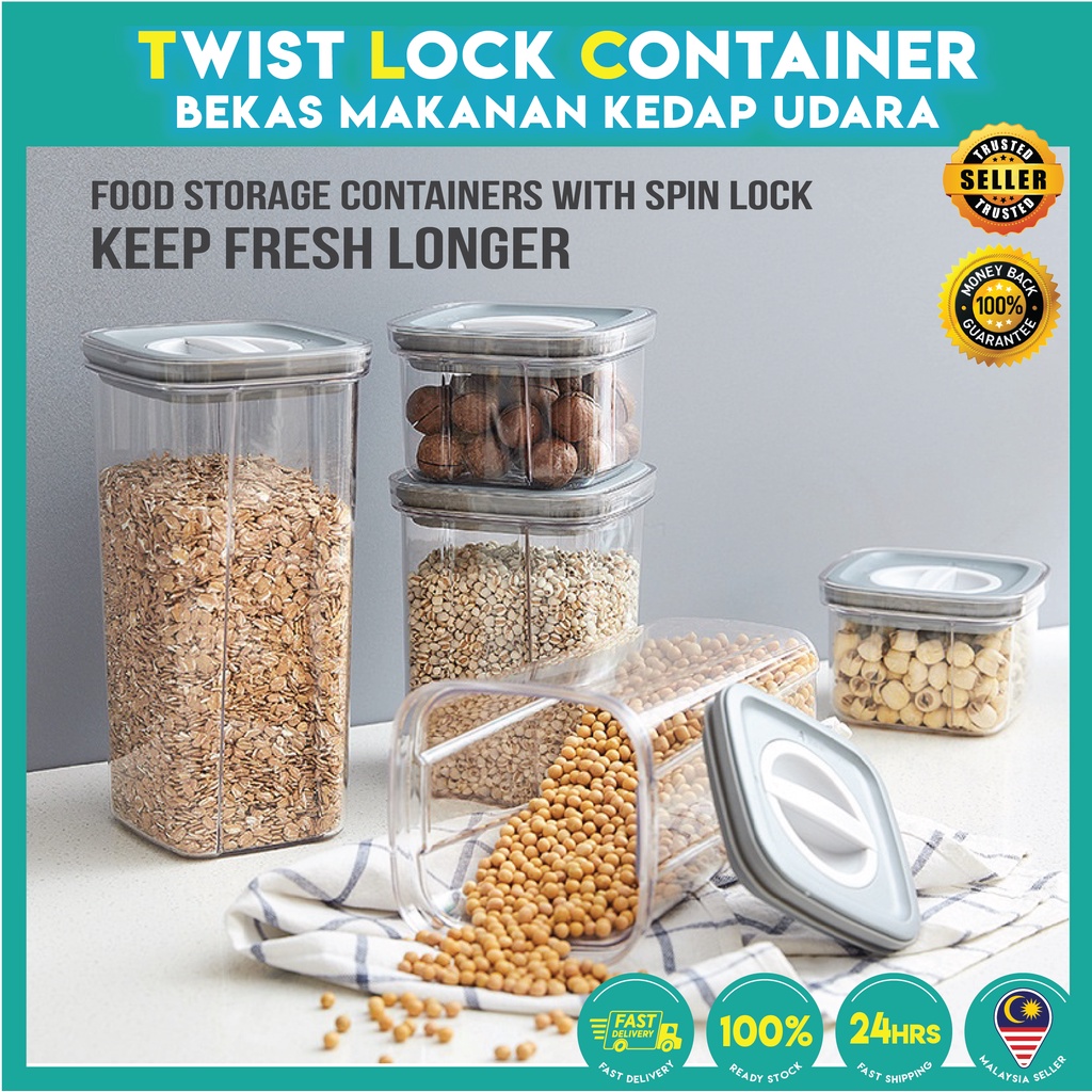Airtight Food Storage Container Twist Lock Transparent Stackable ...