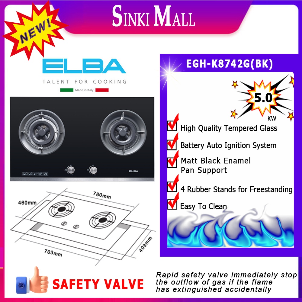 Trusted Brand Elba Dapur Gas Hob Built In 2 Burner 3 Burner Glass Hob