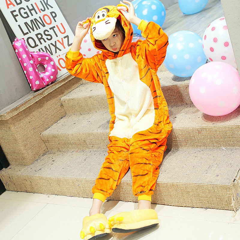 Child Kid Boy Girl Tigger Animal Cosplay Costume Onesie Pajamas