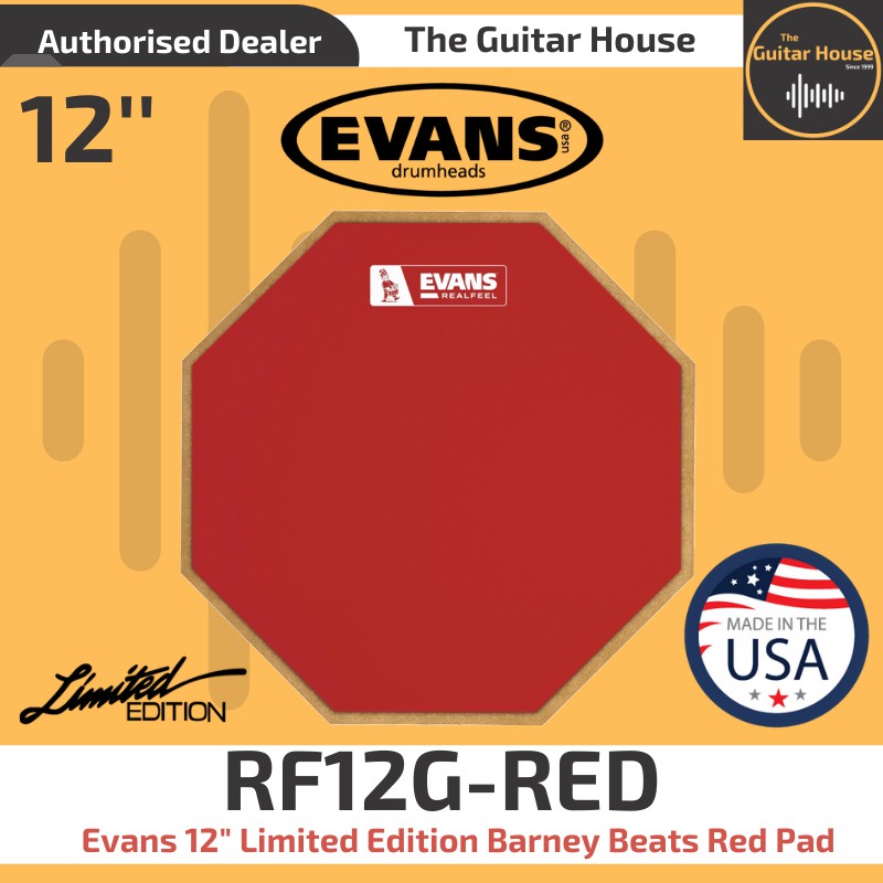 Evans RF12G-RED RealFeel 12 Limited Edition Barney Beats Practice Pad, Red